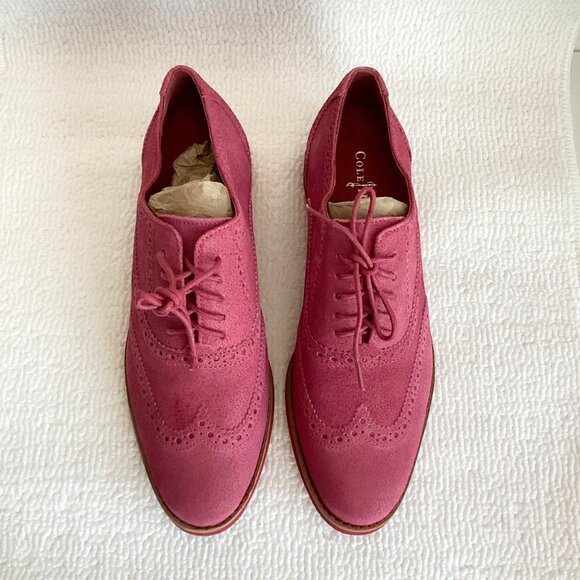Brand New Cole Haan Red Alisa Suede Wingtip Oxford Shoes Women Size 7 - Picture 4 of 6